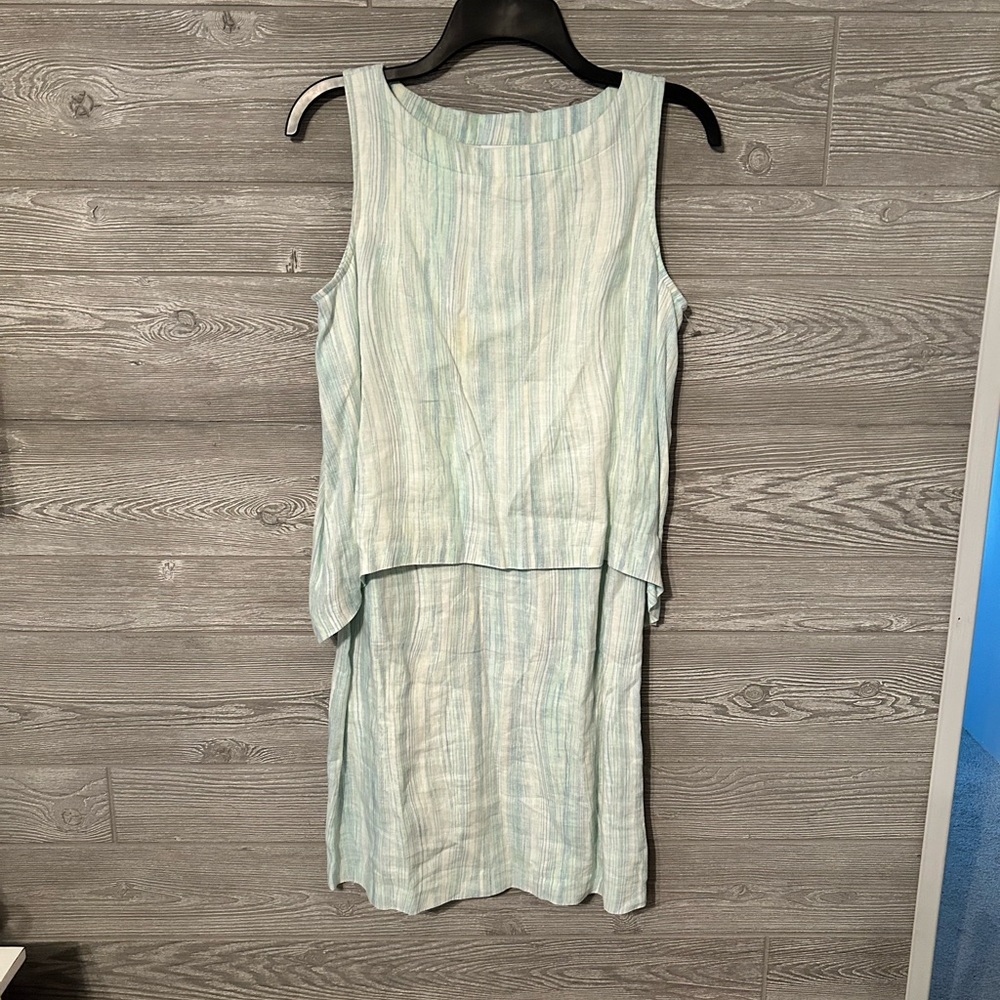Pure Jill Linen Stripe Tank Dress Layered Midi Blue White XS